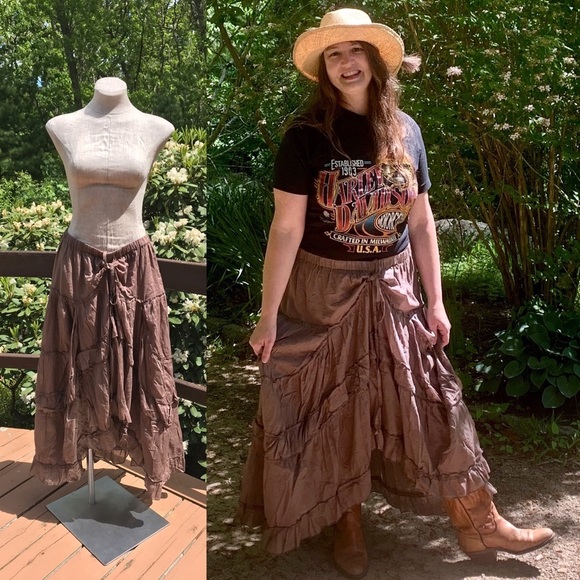 Pierre Cavallo Dresses & Skirts - Gypsy Boho Fairy Peasant Ruffle Skirt Green Brown